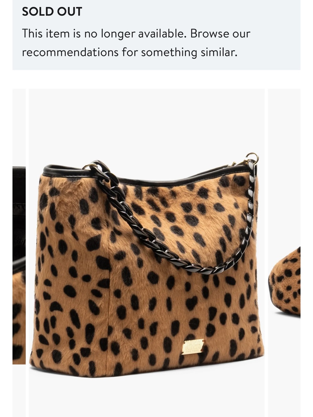 Frances Valentine “June” bag in faux cheetah print with dual straps.
